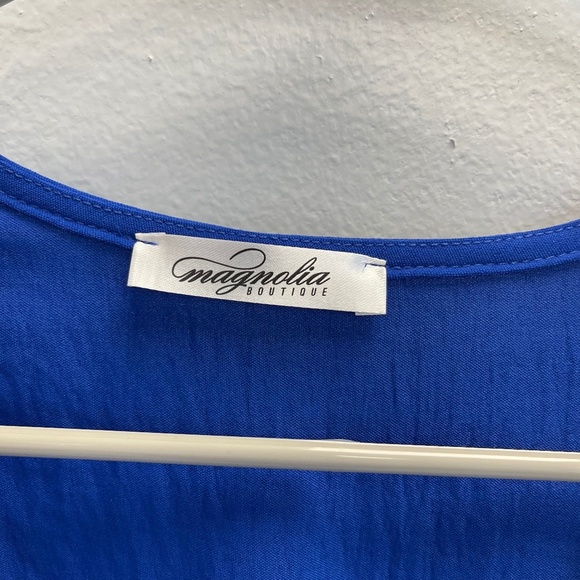 Magnolia Plunge Neck Royal Blue Peplum Blouse - Size Large - Picture 3 of 4